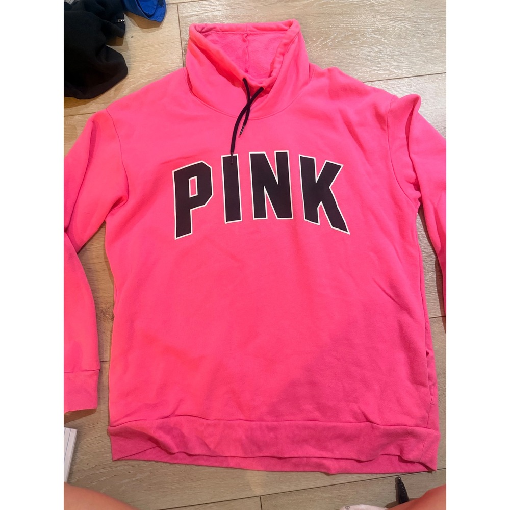 PINK Victoria's Secret Neon Pink Funnel Neck Logo Sweatshirt Fleece  M 233